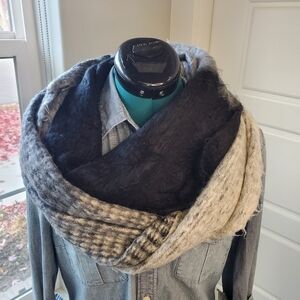 STEVE MADDEN OVERSIZE INFINITY SCARF MIXED PRINT BLACK CHARCOAL GREY WOMEN OS